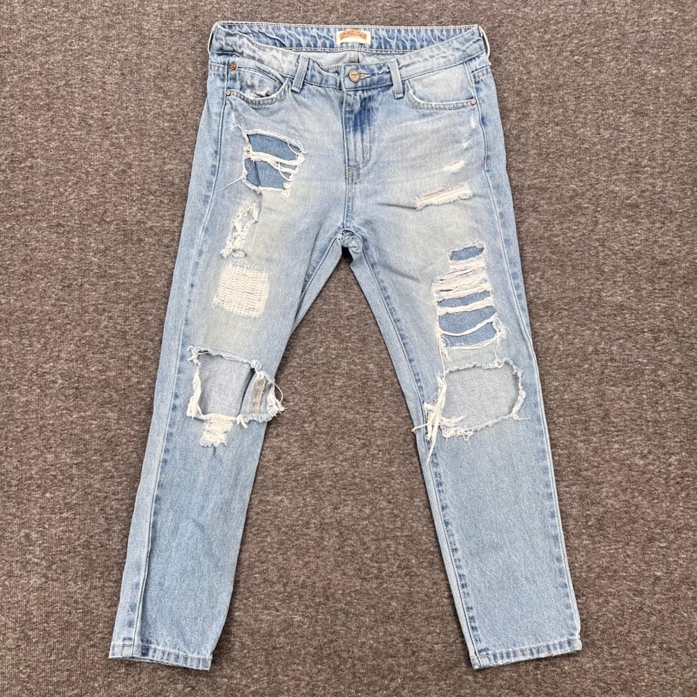 Hart Denim Womens Light Distressed 27 Slim Leg Jeans Made in USA Blue Distressed